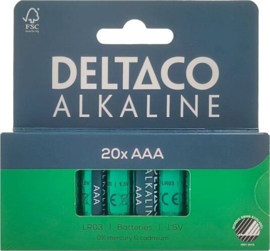 Deltaco Batteri 20 X Aaa Lr03 Alkalisk 1300 Mah LR03-20B Deltaco Batteri 20 X Aaa Lr03 Alkalisk 1300 Mah LR03-20B