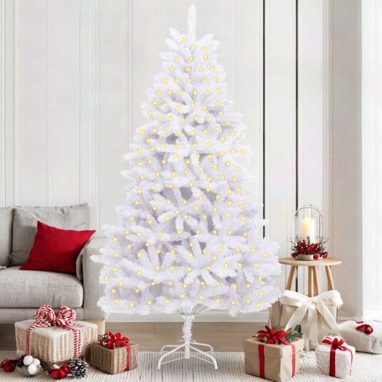 vidaXL Kunstig juletre med 300 LED Hvit 210 cm PVC og metall