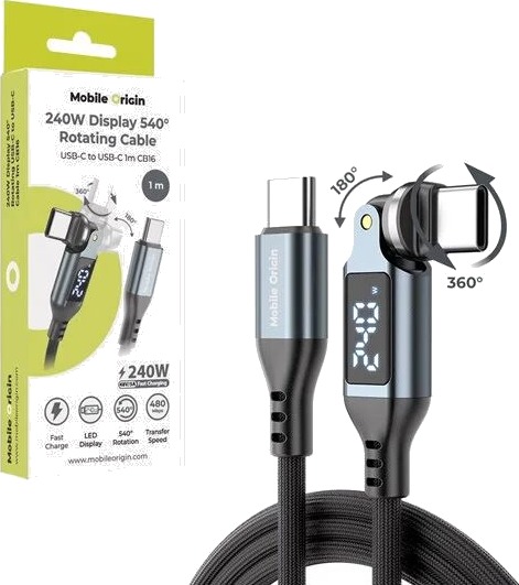 Mobile Origin CB16 USB-C til USB-C-kabel 1 m 240 W display 540° roterbar MO-DRC-S-CB16