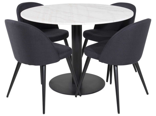 Venture Design Estelle & Velvet spisegruppe Hvit/svart 4 st stoler & bord 106 cm