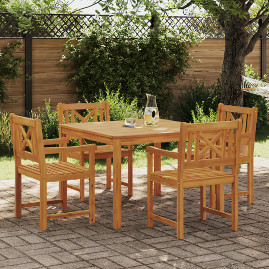 5 delt hagedining sett i massivt akasietre  HageStoler 2 stk 56x56x90 cm i massivt akasietre