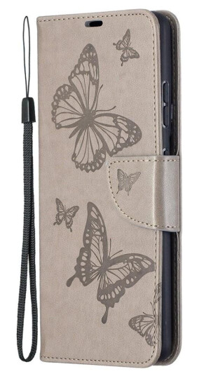 INCOVER Samsung Galaxy S21 Ultra PU Skinndeksel m. Lommebok - Sommerfugler Imprint - Grå