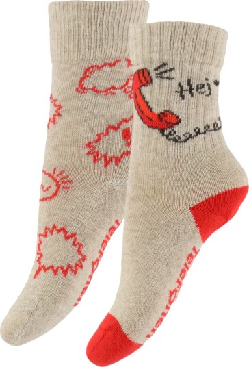 MP x Barnevilkår Sokker - 2-pack - Beige Melert m. Telefon - MP - 22/24 - Sokker Rød