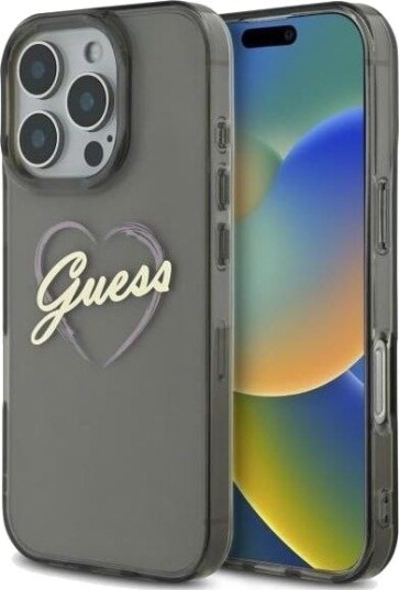 GUESS IML Heart Case for iPhone 16 Pro - Black