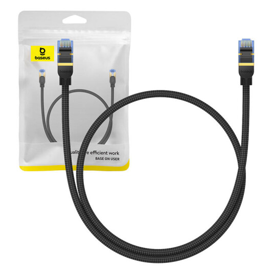 Baseus Kategori 7 Flettet Nettverkskabel Baseus Ethernet Rj45, 10 Gbps, 0,5 M (Svart)