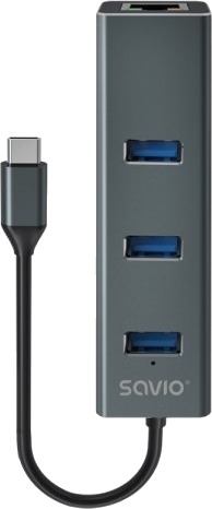 Savio Ak-57 Usb-C 3 X Usb-A Hub Med Rj-45 Gigabit Ethernet-Adapter 5000 Mbit/S Grå