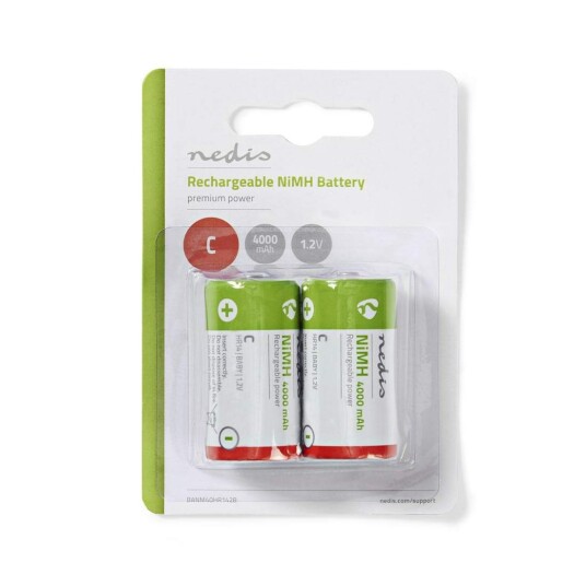 Oppladbare batteri C | 1.2 V DC | 4000 mAh | Forhånds ladet | 2-Blister | HR14 | Grøn / Rød