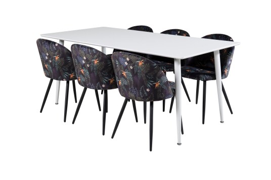 Venture Home Polar Spisegruppe 180 cm Rektangulær med 6 Velvet Stoler Sort