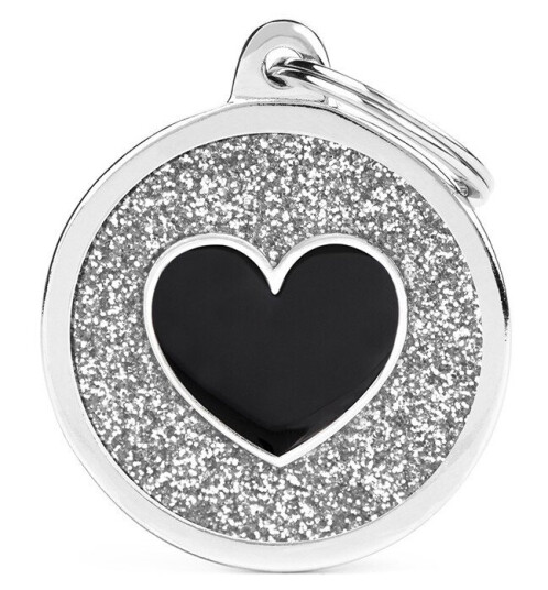 Myfamily Shine Circle ID-tag for hund - Sort/grå med glitter