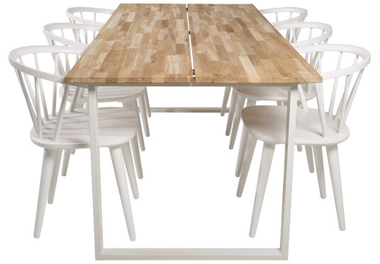 Venture Design Cirebon & Bobby spisegruppe Natur/hvit 6 st stoler & bord 200 x 90 cm