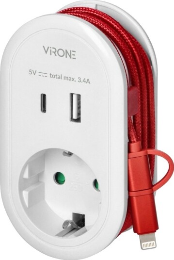 Orno Usb-Laderadapter Med Kabel Usb-C + Lightning Schuko 2Xusb A+C Maks 3,4A 1X2p+Z Orno Usb-Laderadapter Med Kabel Usb-C + Lightning Schuko 2Xusb A+C Maks 3,4A 1X2p+Z