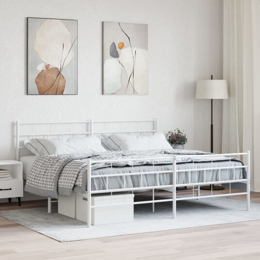 vidaXL Sengeramme i metall med hode- og fotgavl hvit 193x203 cm 8721012189331