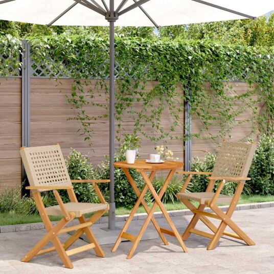Bistrosett 3 deler beige polyrotting og heltre 3281792
