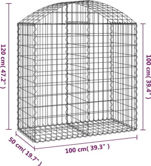 vidaXL Gabionkurv buet 100x50x100/120 cm galvanisert jern