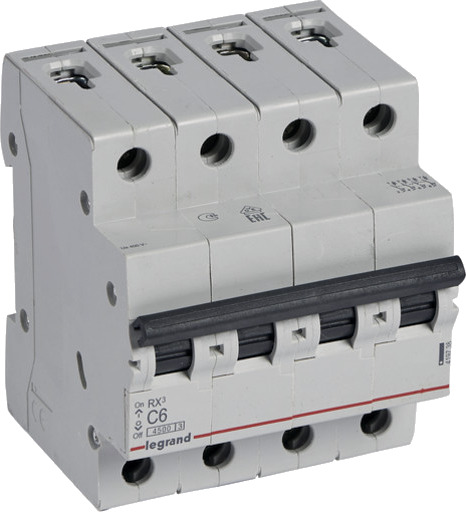 Legrand 3 stk RX³ MCB automatsikring C6 4P 4M 4,5kA