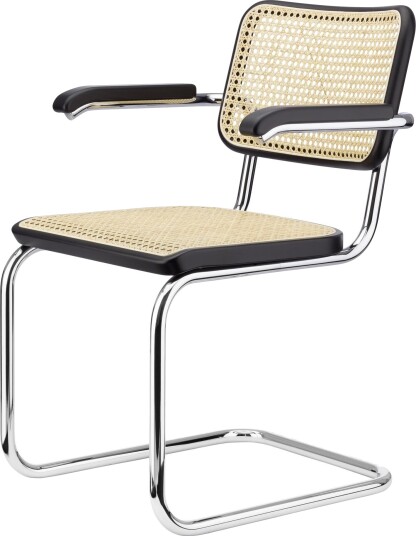 Thonet S 64 V Cantilever Spisestol med Armlener Krom/ Sort Bøk Thonet S 64 V Cantilever Spisestol med Armlener Krom/ Sort Bøk