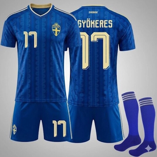 Sverige VM 2026 Fotballtrøye Gyökeres #17 Hjemmetrøye Barn & Voksen Sverige landslag fotballtrøye supporter matchtrøye VM 2026 Sverige trøye