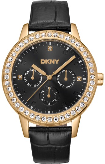 DKNY Dameklokke DK1L055L0025 Parsons Multi Glitz Sort/Lær Ø40 mm