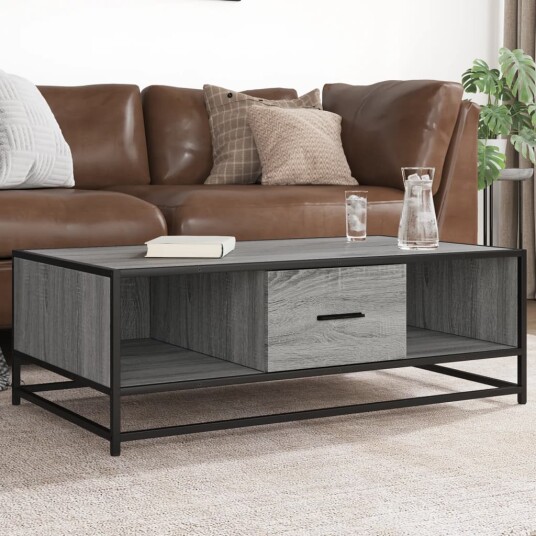 Salongbord grå sonoma 100x57x35 cm konstruert tre og metall 8721102838217