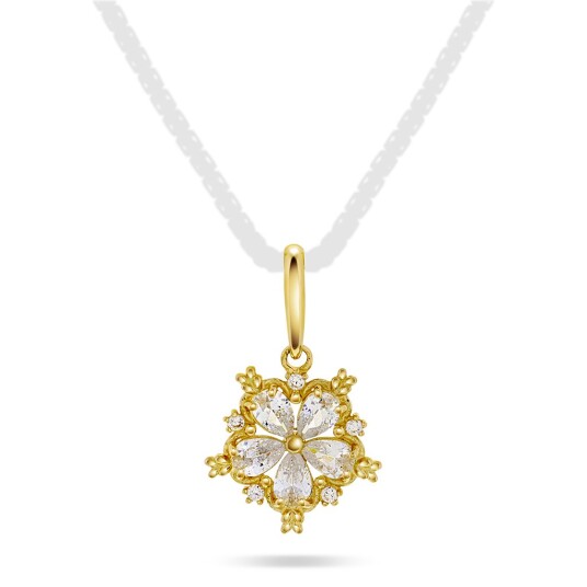 Pan Jewelry Anheng i 585 gult gull med zirkonia og blomst Pan Jewelry Anheng i 585 gult gull med zirkonia og blomst