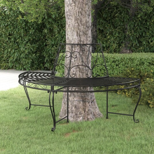vidaXL Benk halvrund tre Ø160 cm svart stål vidaXL Benk halvrund tre Ø160 cm svart stål