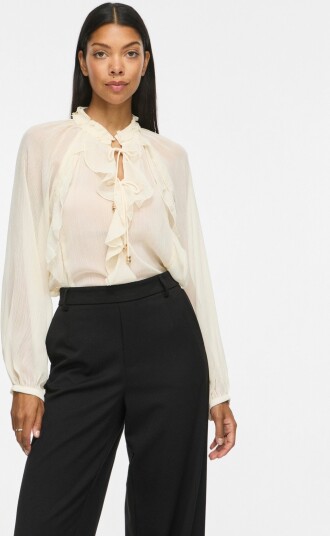 Vila Vitiro V Neck L/S Flounce Top/Bfs Cream 38