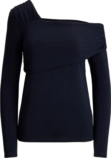 Lauren Ralph Lauren Jersey Asymmetrical One Shoulder Top Navy L