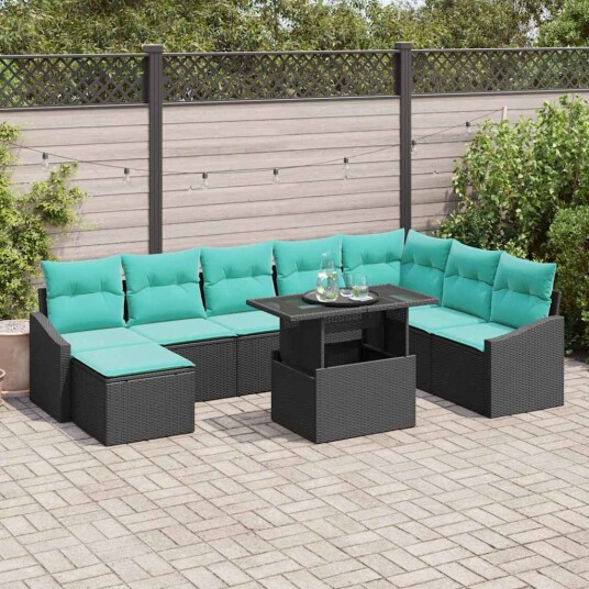 vidaXL Sofa sett 9 stk. Svart og Blå polyrotting