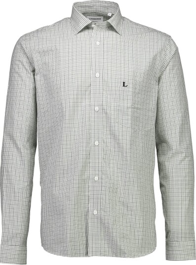 Lindbergh Plain Small Checked Shirt L/S Khaki green S