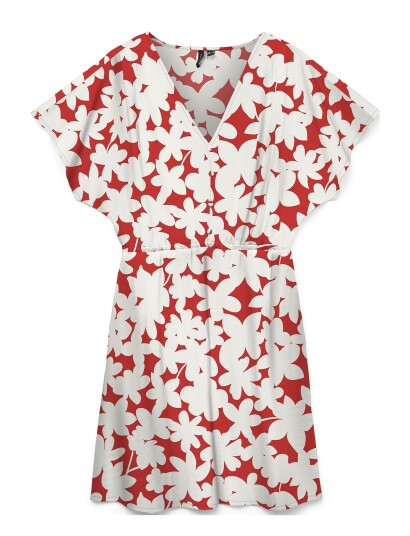 Vero Moda Vmdicthe S/L V Neck Short Dress Wvn Ga   Red   XS