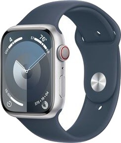 Apple Watch Series 9 GPS 45mm Silver Aluminium Case with Storm Blue Sport Band - S/M
