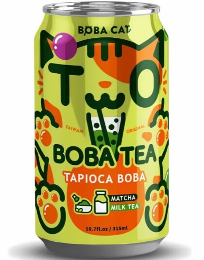 Boba Cat Matcha Popping Bubble/Boba Tea 315 ml Taiwan