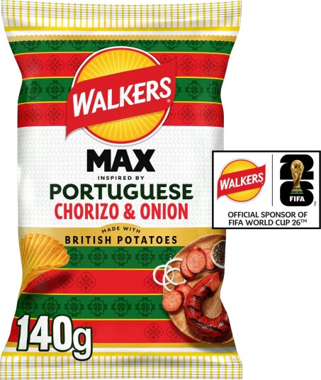 Walkers Max Portuguese Chorizo & Onion Potetgull med Chorizo og Løksmak 140 gram UK
