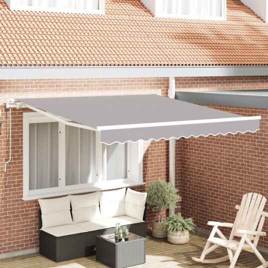  Automatisk Uttrekkbar Markise Lysegrå 300x250 cm  Markise Erstatningsstoff for 3x2.5 m Ramme Lysegrå