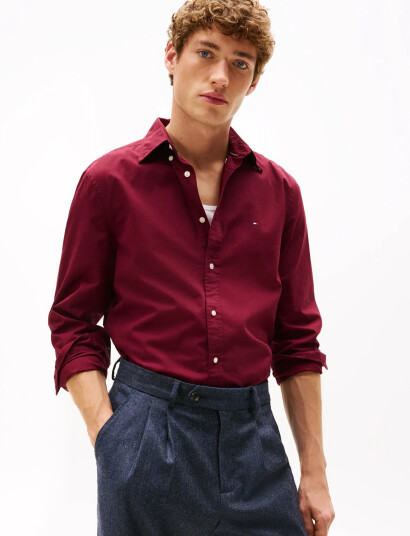 Tommy Hilfiger Flex Poplin Solid Rf Shirt - Burgundy - S