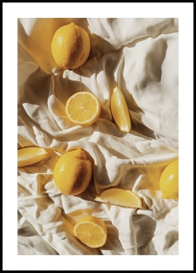 Vibrant Lemons on Textured Fabric Plakat Plakat / 70x100cm