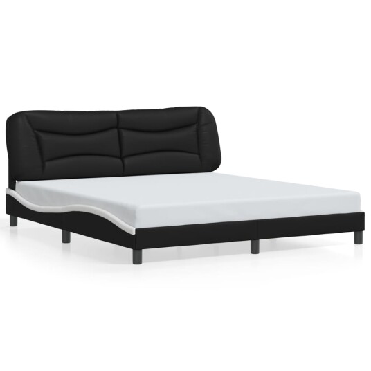 Sengeramme med LED-lys svart og hvit 180x200 cm kunstig lær 8721012356689