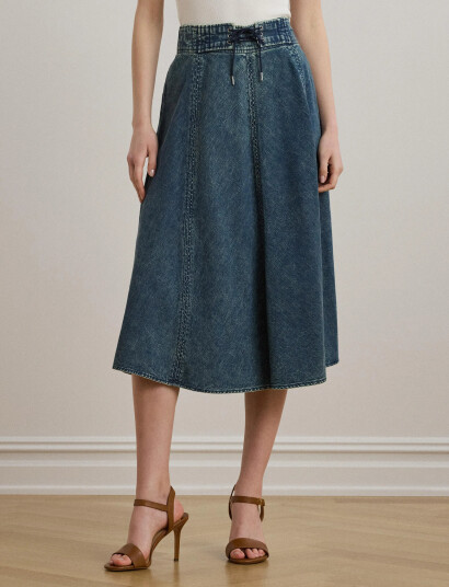 Lauren Ralph Lauren Denim Drawcord Midi Skirt - Blue - 32 Lauren Ralph Lauren Denim Drawcord Midi Skirt - Blue - 32