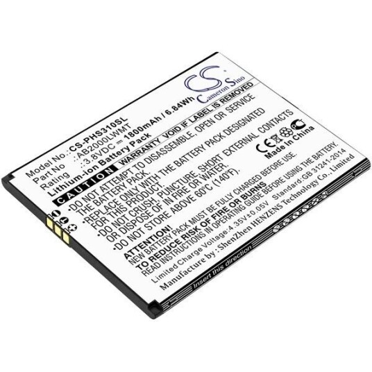 Philips Batteri (1800 mAh 3.8 V, Sort) passende til Philips Xenium S310X Philips Batteri (1800 mAh 3.8 V, Sort) passende til Philips Xenium S310X