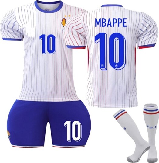 Ny UEFA Euro 2024 Frankrike Bortedrakt Fotballtrøye Barn Størrelse 10 Mbappe