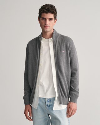 Bomullscardigan med glidelås DARK GREY MELANGE M