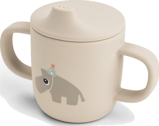 Done by Deer Silicone Spout Cup 2 Handle Celebration Sand   Beige   Ø 6.5X H 9CM