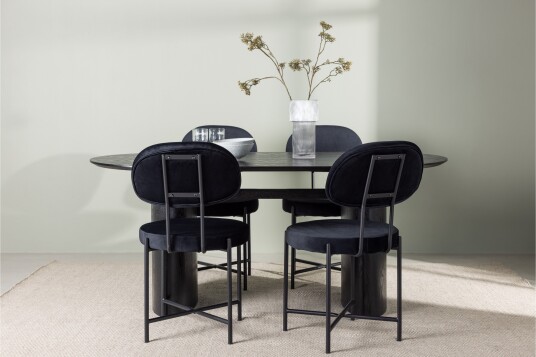 Venture Home Isolde Spisegruppe 180 cm Oval med 4 Stella Stoler Sort