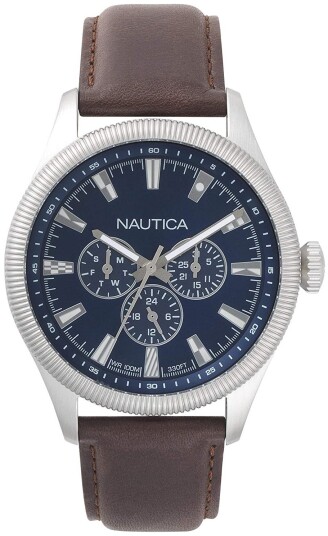 Nautica Herreklokke NAPSTB001 Blå/Lær Ø44 mm