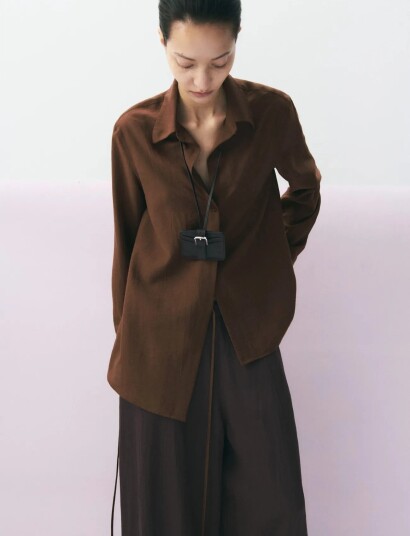 Mango Wrap Shirt With Bow Brown L