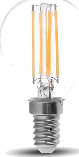 V Tac E14 4W LED filament pære   P45 klar varm hvit 400lm   Kulør : Nøytral