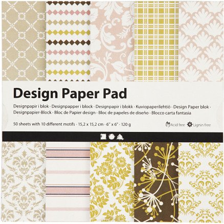 Diverse Designpapir i blokk ark 15,2x15,2 cm 120 g grønn rosa 50 ark 1 pk