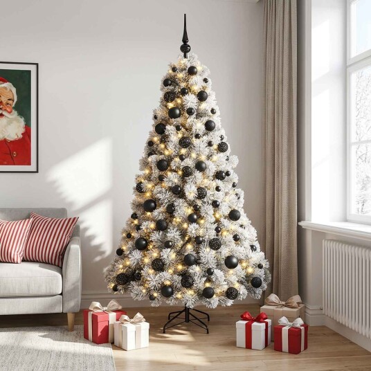 vidaXL Kunstig juletre med julekuler 180 cm 300 LED-lys Varmhvit