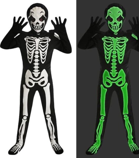 Party Kids Halloween Selvlysende Skjelettkostyme til Barn M 120-130 cm