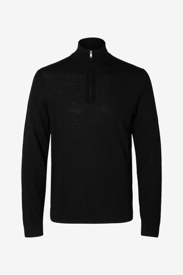 Selected Homme Genser slhTray LS Knit Merino Half Zip Svart Selected Homme Genser slhTray LS Knit Merino Half Zip Svart
